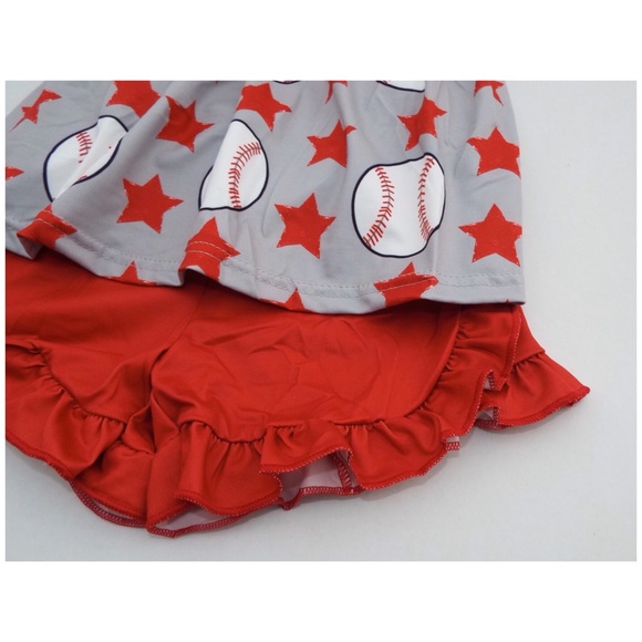 ⚾️ Girl’s Baseball Star Shorts Set Gray Red 1220 - Picture 2 of 5